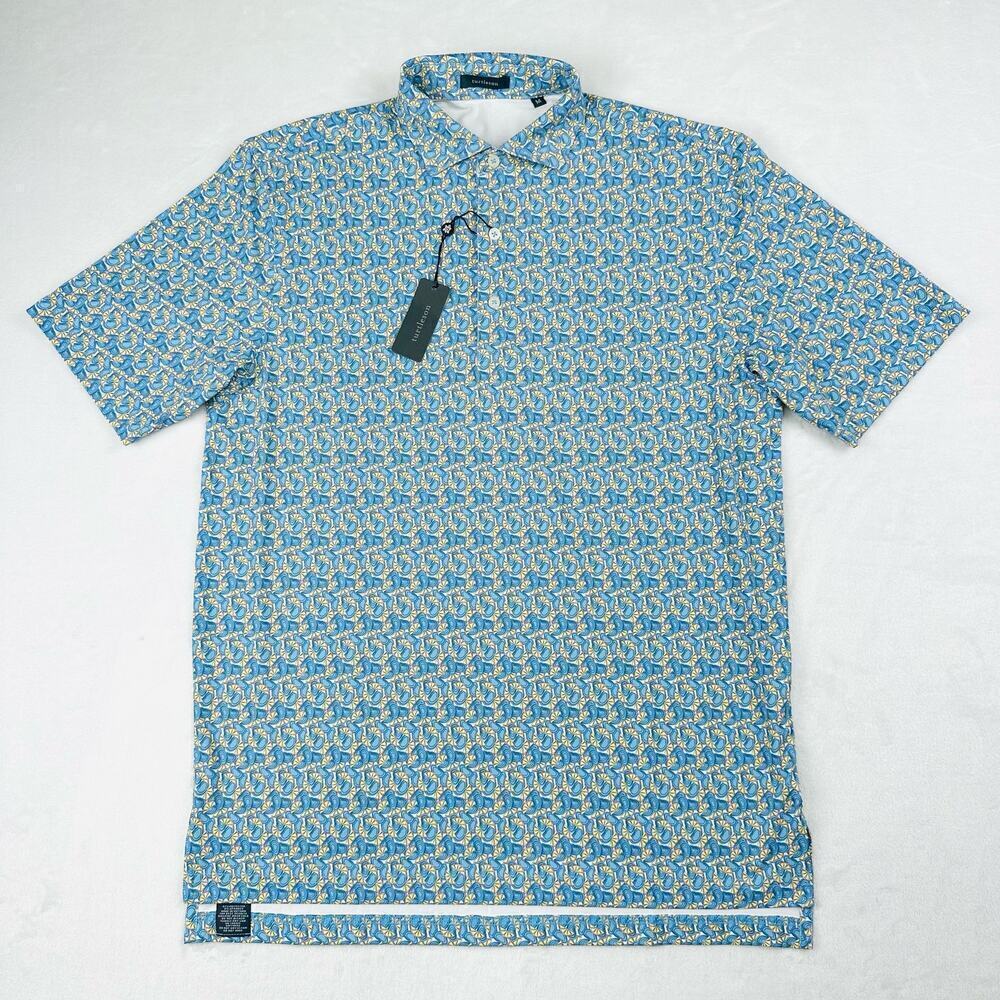 Turtleson Men’s Medium Luxe Blue Yellow Fruit Slice Performance Golf Polo Shirt